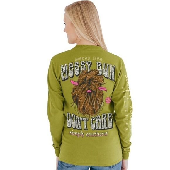 NWT Simply Southern Long Sleeve Tee Messy Bun Don’t Care Size M - Picture 1 of 7
